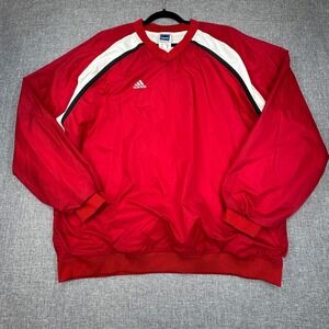 Vintage Adidas Jacket‎ Mens 2XL Red Windbreaker Lined V-Neck Pullover Baggy Y2K